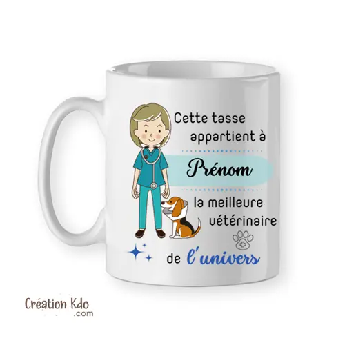 Cette tasse appartient à Prénom le/la meilleur(e) vétérinaire de l'univers cadeau mug personnalisé métier animalier