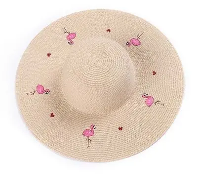 Chapeau Brodé Flamant Rose Beige