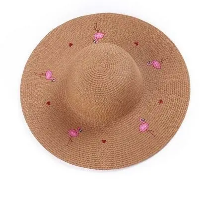Chapeau Brodé Flamant Rose Camel