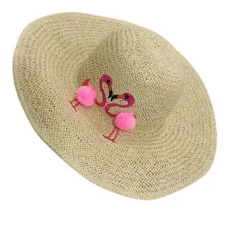 Chapeau de Paille Flamant Rose Beige