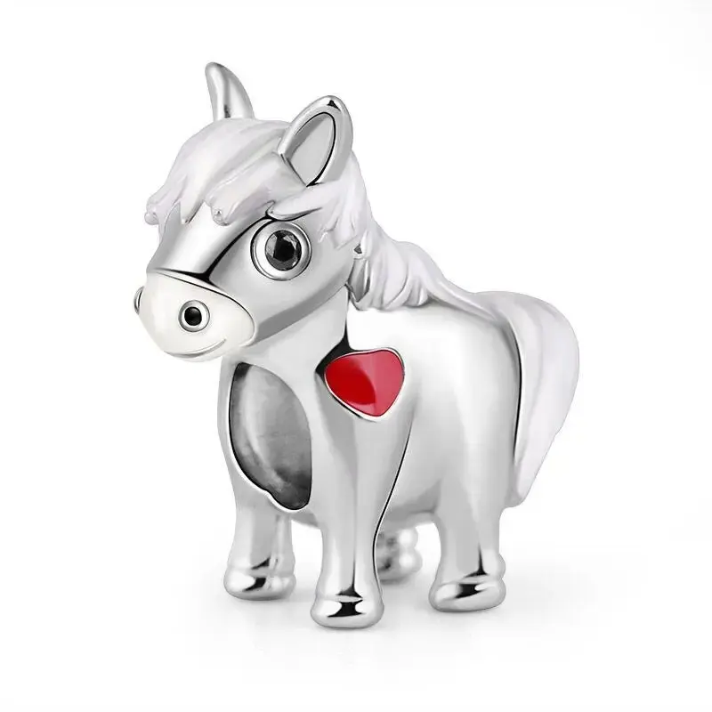 Charm Pendant pour bracelet - Petit Cheval coeur - Argent massif