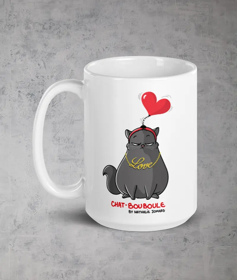Chat-Bouboule Love by Nathalie Jomard - Mug Blanc Brillant
