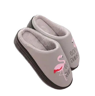 Chaussons Flamant Rose Compensés Gris