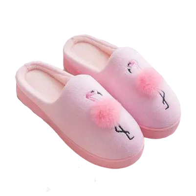 Chaussons Flamant Rose Pompon Rose