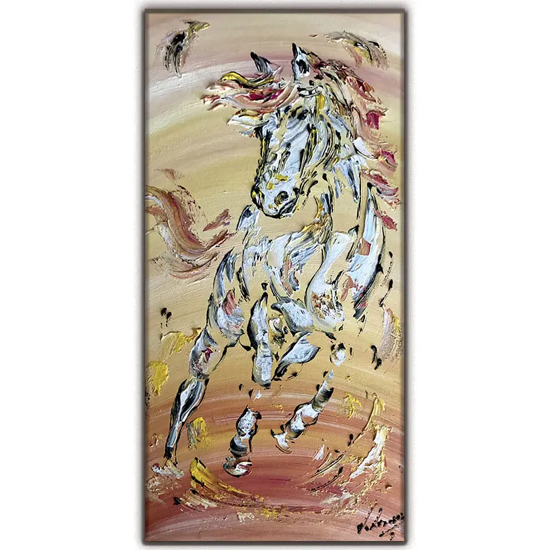 Cheval blanc - Peinture sur toile 30x60cm