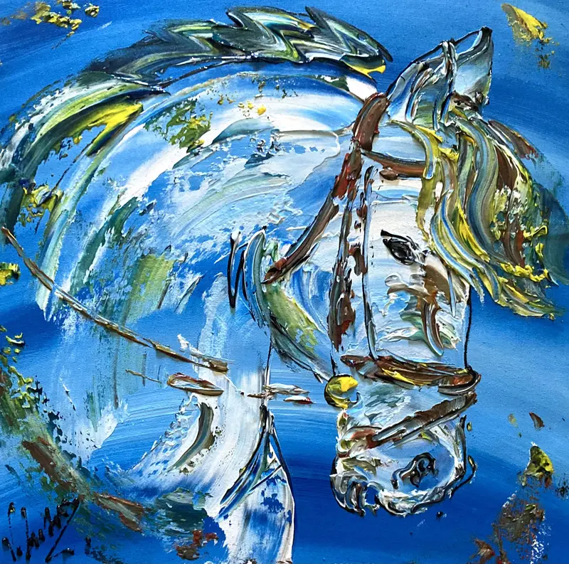Cheval blanc - Peinture sur toile 40x40cm
