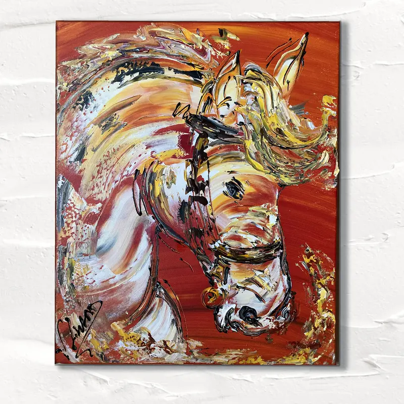 Cheval blanc  - Peinture sur toile 46x38cm