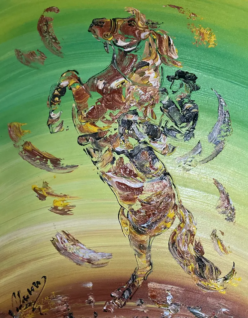 Cheval cabré cavalier - Peinture sur toile 55x46 cm