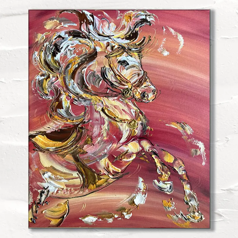 Cheval fougueux Peinture sur toile 55x46cm