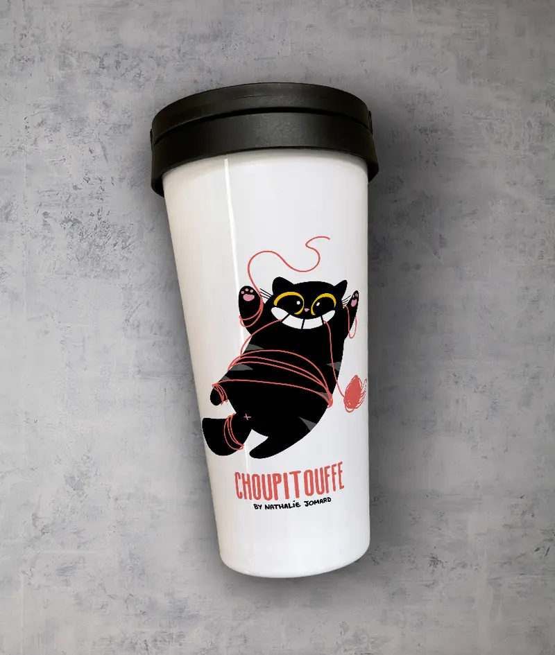 Choupitouffe pelote party by Nathalie Jomard - Mug de voyage blanc en acier inoxydable