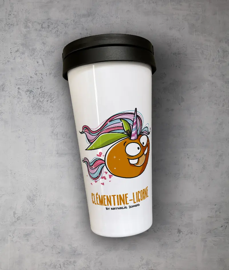 Clémentine-Licorne by Nathalie Jomard - Mug de voyage blanc en acier inoxydable