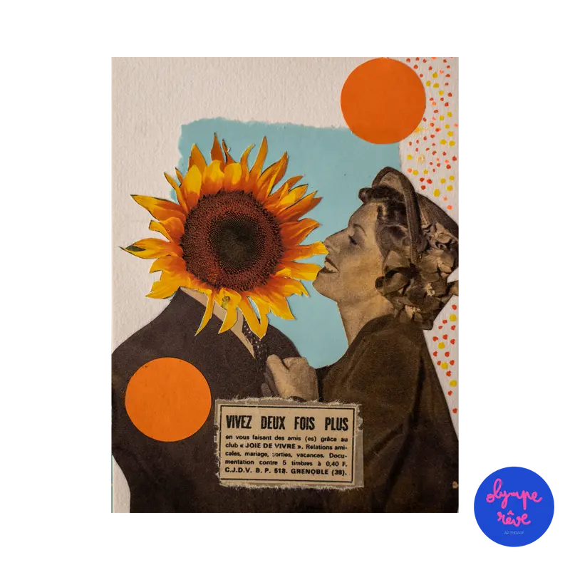 Collage original n°2 — Vivez deux fois plus, Pièce unique 10,5 × 14 cm