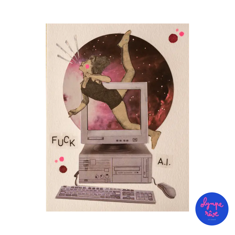 Collage original n°3 — Fuck A.I. , Pièce unique 10,5 × 14 cm