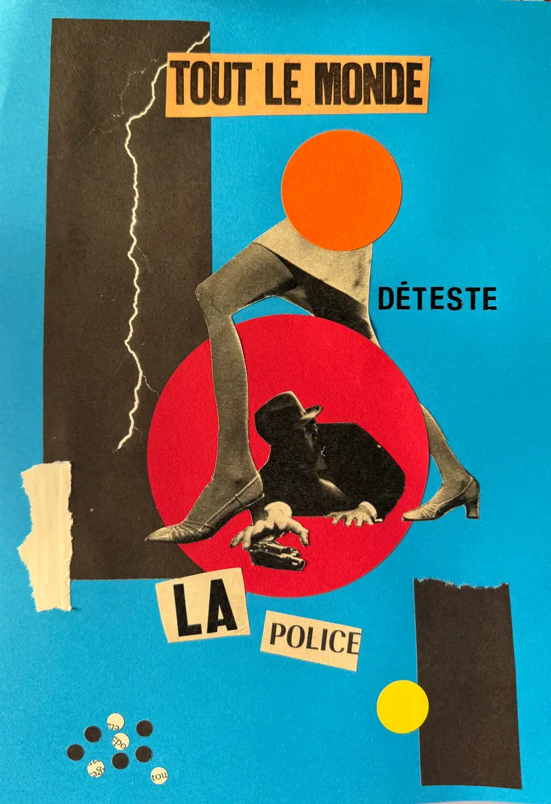 Collage original n°6 — Tout le monde déteste la police, Pièce unique A4 sur papier Canson couleur vive