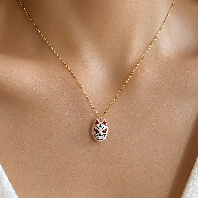 Collar Japonés - Colgante Máscara Kitsune Blanca