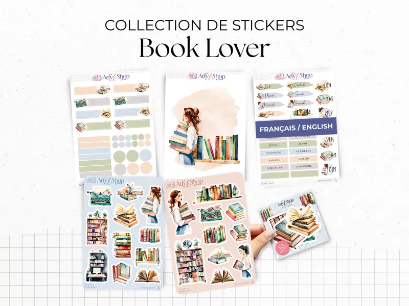 Collection complète de Stickers "Book Lover" - Autocollants sur le thème des livres et de la lecture - Bullet Journal / Planner