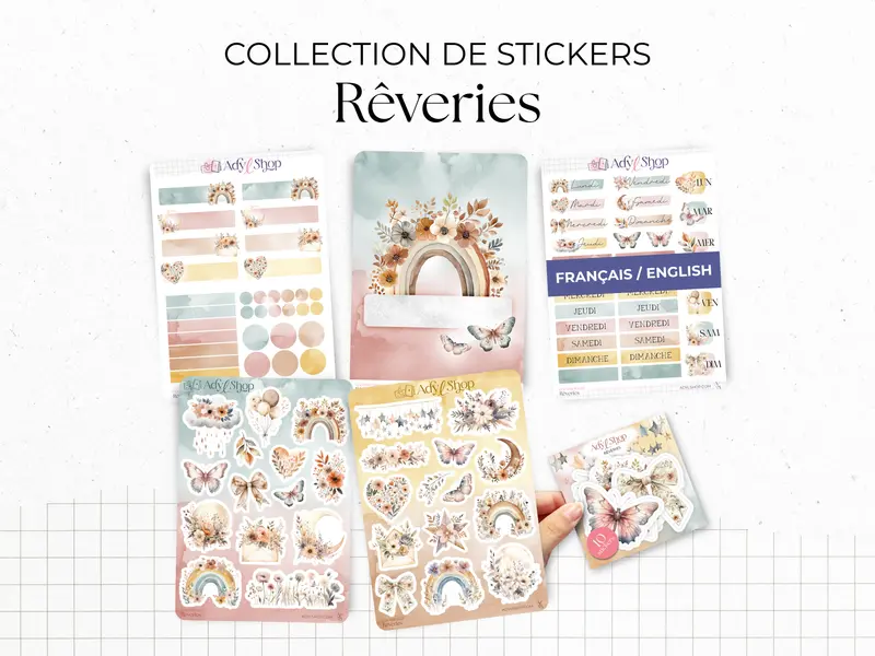 Collection complète de stickers "Rêveries" - Autocollants sur un thème bohème