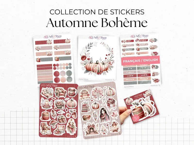Collection de stickers "Automne Bohème" - Autocollants sur le thème de l'automne