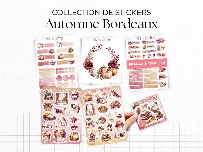 Collection de stickers "Automne Bordeaux" - Autocollants sur le thème de l'automne