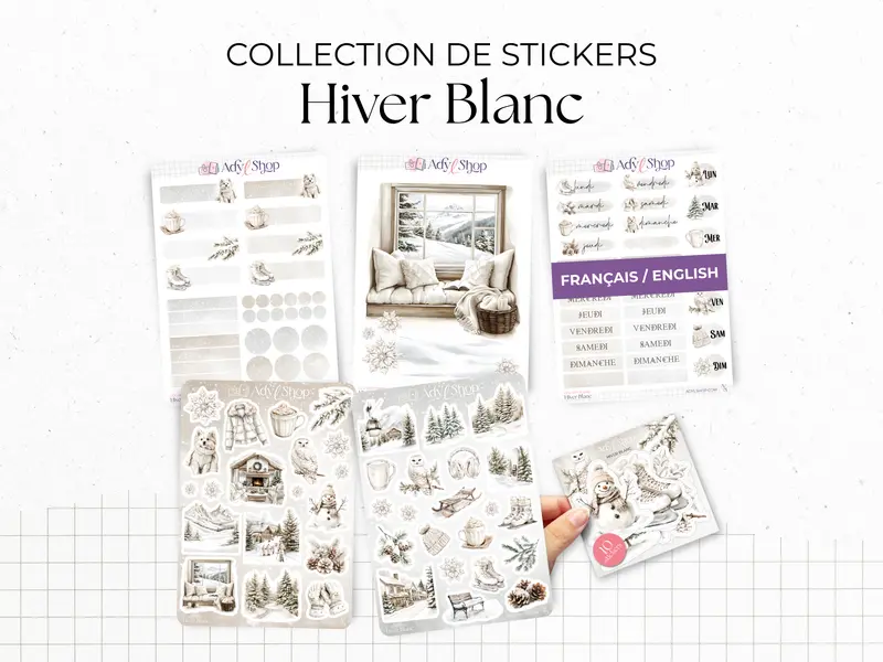 Collection de stickers "Hiver Blanc" - Autocollants sur le thème de l'hiver