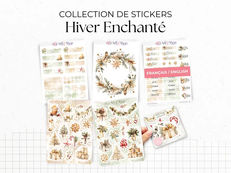 Collection de stickers "Hiver Enchanté" - Autocollants sur le thème de l'hiver et de Noël