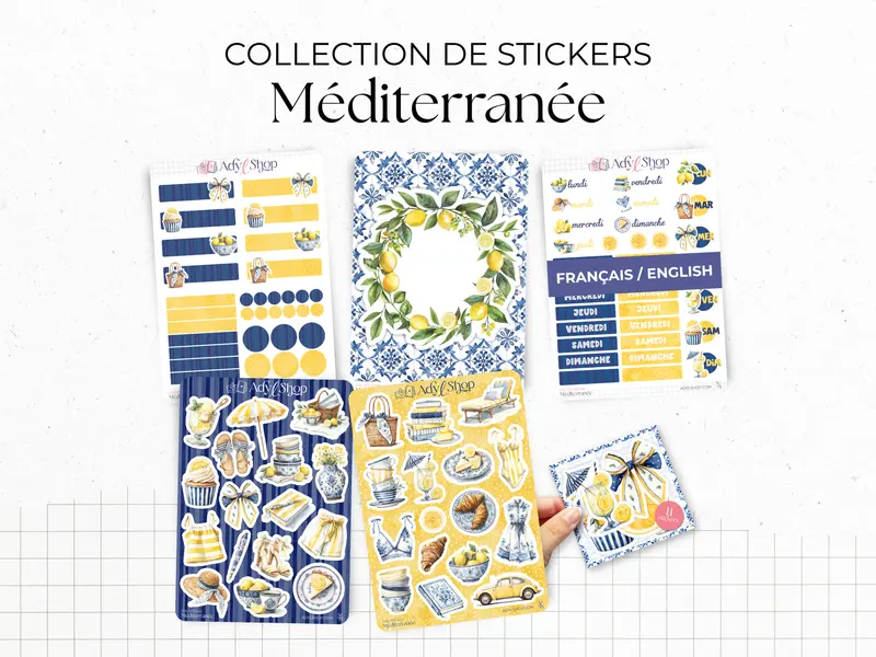 Collection de stickers "Méditerranée" - Autocollants sur le thème de l'été, dolce vita, citrons - Bullet Journal, journaling