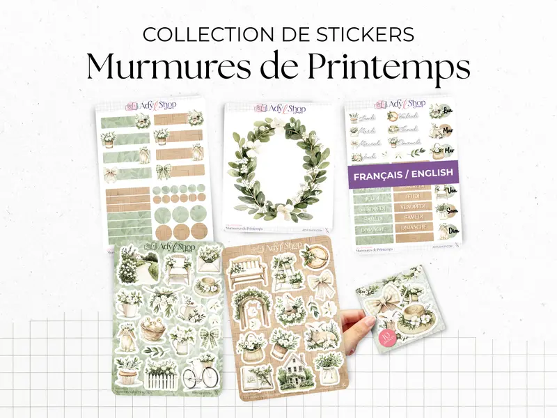 Collection de stickers "Murmures de Printemps" - Autocollants sur le thème du printemps, couleurs douces - Bullet Journal, journaling