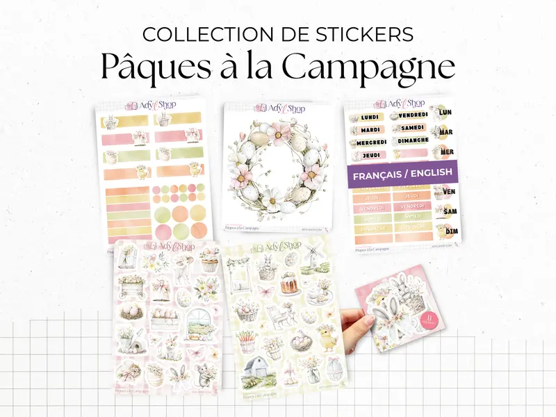 Collection de stickers "Pâques à la Campagne" - Autocollants sur le thème de Pâques et du printemps, aux jolies couleurs pastel - Bullet Journal, journaling