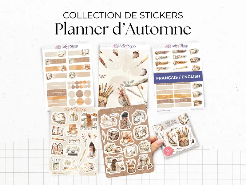 Collection de stickers "Planner d'Automne" - Autocollants sur le thème de l'automne, carnets, papeterie, livres, agenda - Bullet Journal