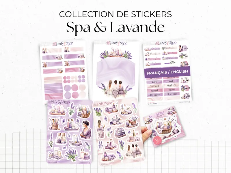 Collection de stickers "Spa & Lavande" - Autocollants sur le thème du bien-être, soins beauté, cocooning, détente - Bullet Journal Planner