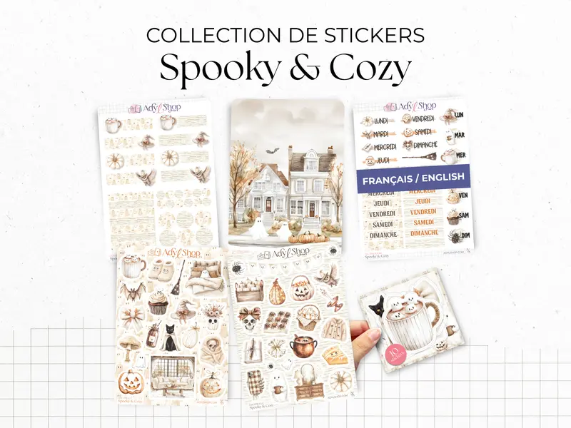 Collection de stickers "Spooky & Cozy" - Autocollants sur le thème d'Halloween - Bullet Journal, journaling