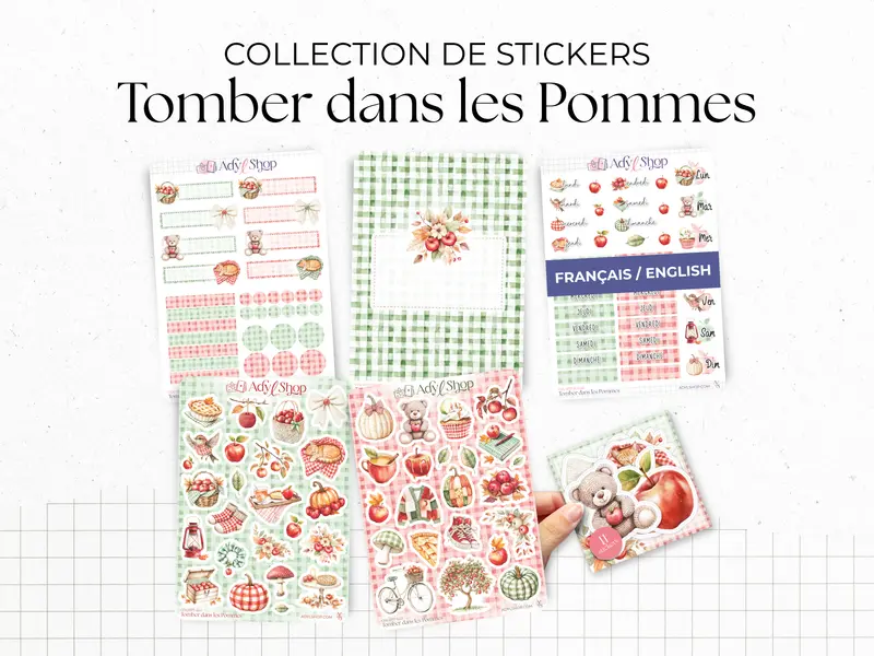 Collection de stickers "Tomber dans les Pommes" - Autocollants sur le thème de l'automne - Bullet Journal, journaling
