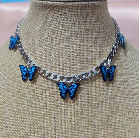 Collier Ancien Papillon Bleu