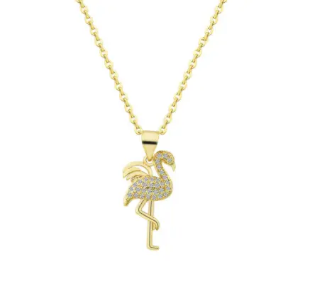 Collier avec Flamant Rose Couleur Or