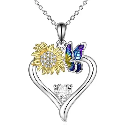 Collier Coeur Papillon et Fleur