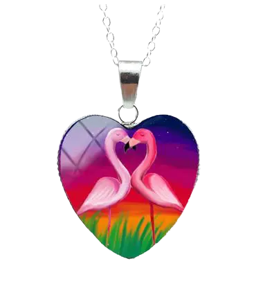 Collier Flamant Rose Cœur Câlin