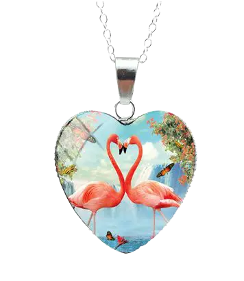 Collier Flamant Rose Cœur Cascade