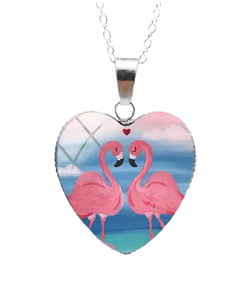 Collier Flamant Rose Cœur Couple