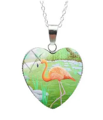 Collier Flamant Rose Cœur Lac