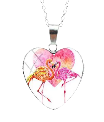 Collier Flamant Rose Cœur Love