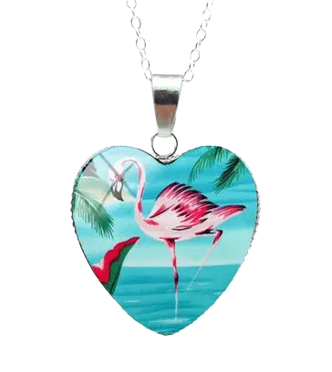 Collier Flamant Rose Cœur Tropical