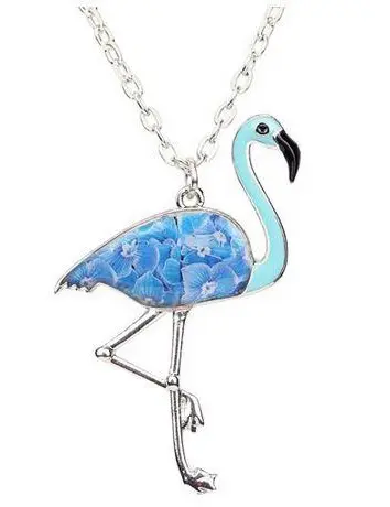 Collier Flamant Rose Émail Bleu