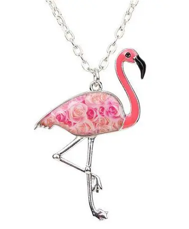 Collier Flamant Rose Émail Rose
