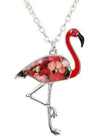 Collier Flamant Rose Émail Rouge