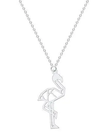 Collier Flamant Rose Géométrique Argenté
