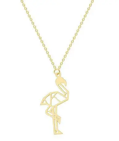 Collier Flamant Rose Géométrique Doré