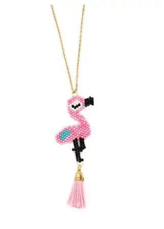 Collier Flamant Rose Pompon Solo