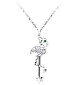 Collier Flamant Rose Strass Argenté