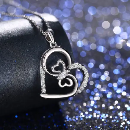 Collier Papillon Coeur argenté