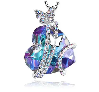 Collier Papillon Coeur de verre